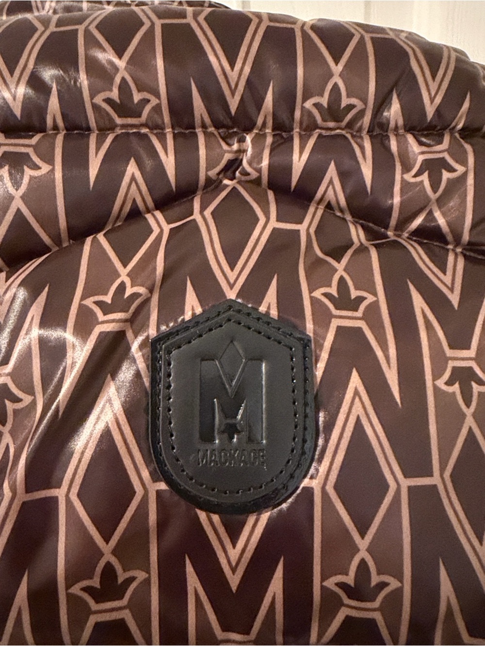100% Authentic Mackage Brown Monogram Puffer Jacket with Hood - Picture 12 of 14